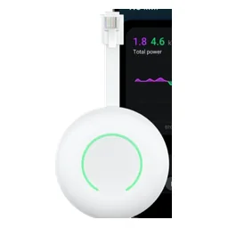 HomeWizard P1-meter, een rond wit kastje voor op de slimme meter